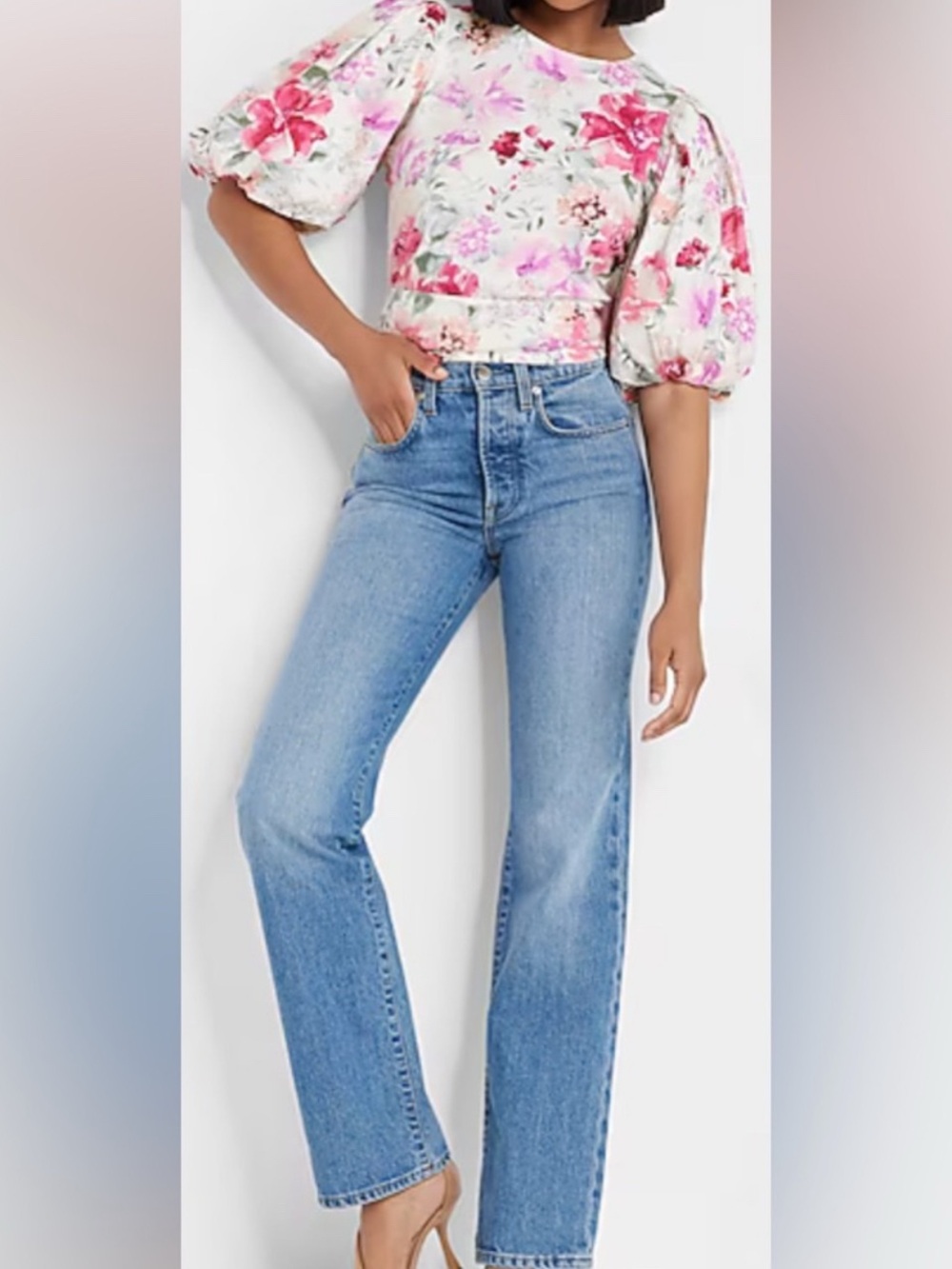 Floral Tie Back Puff Sleeve Top